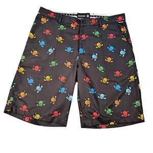 Tattoo Golf Performance Mens Shorts Size 34 Black Multi Color Skull Clubs Print